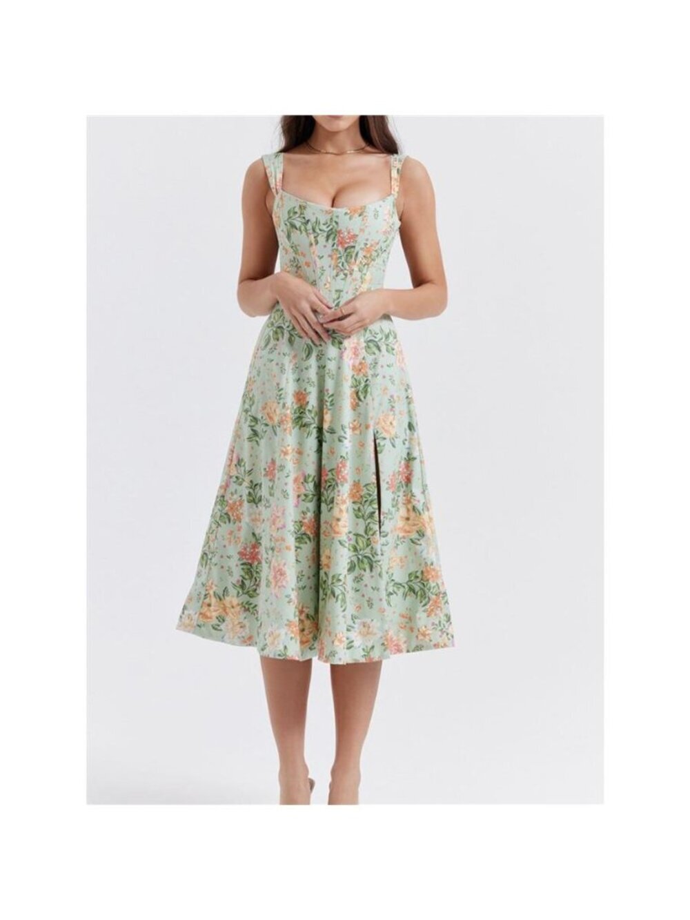 Floral Print Midi Dress with Slit